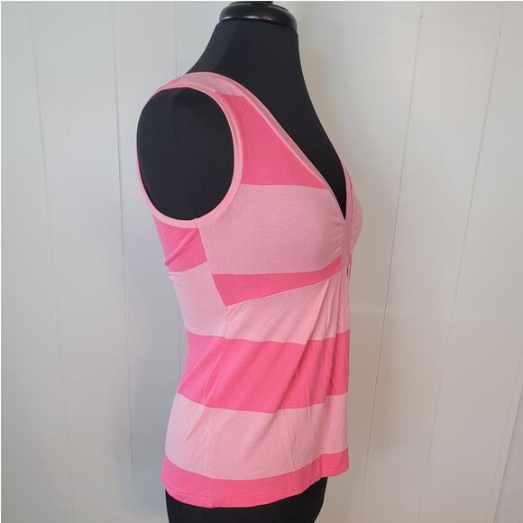 United Colors of Benetton Cotton Sleeveless V‑Neck Top Pink/Stripes, Size XS NWT - Picture 4 of 10